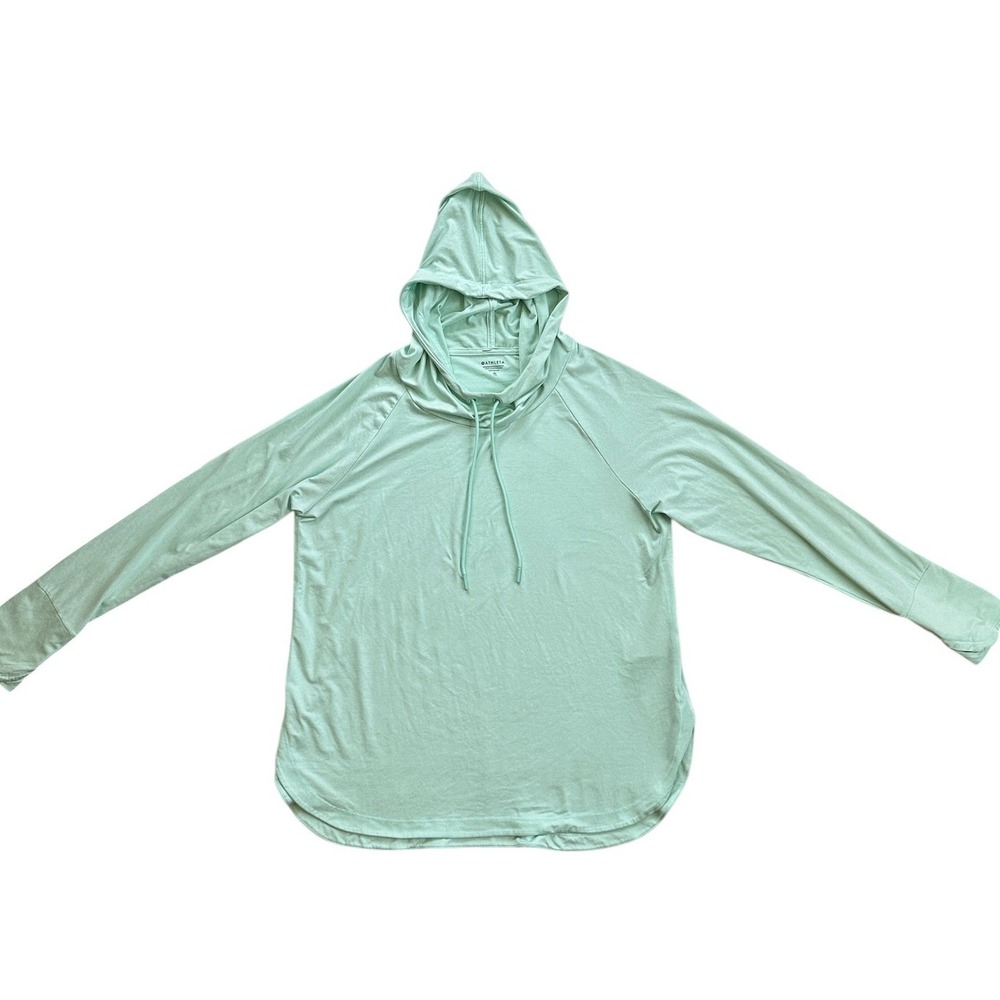 Athleta Uptempo Hoodie Sweatshirt Women XL Green Excellent Thumbhole Raglan Hem - Picture 3 of 9